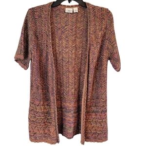 CATO Rainbow Crochet Short Sleeve Open Front Cardigan